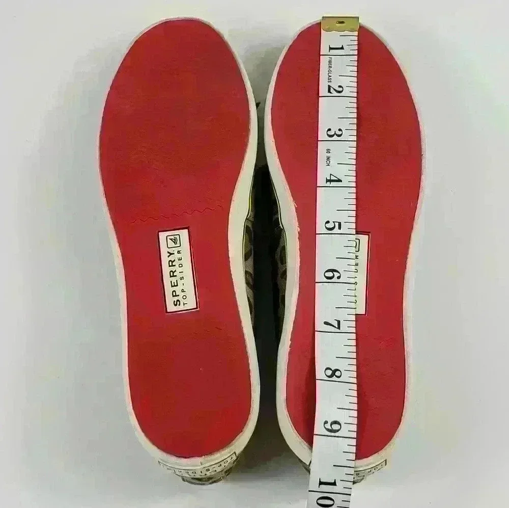 Sperry Top Sider Boat Shoes Leopard Tan Black White Gold Ribbon Laces Size 6M - Picture 12 of 15